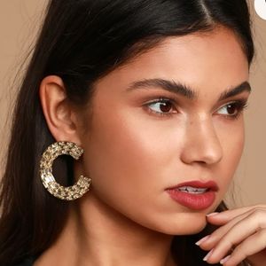 Lulus Modern Glam Gold Rhinestone C Earrings